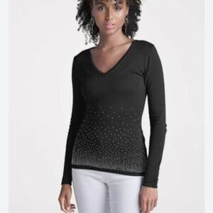 New small black sweater long sleeved top blouse shirt sparkly ombré Venus gems